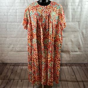 Orange, teal, white empire waist maxi dress. 2X NWT.